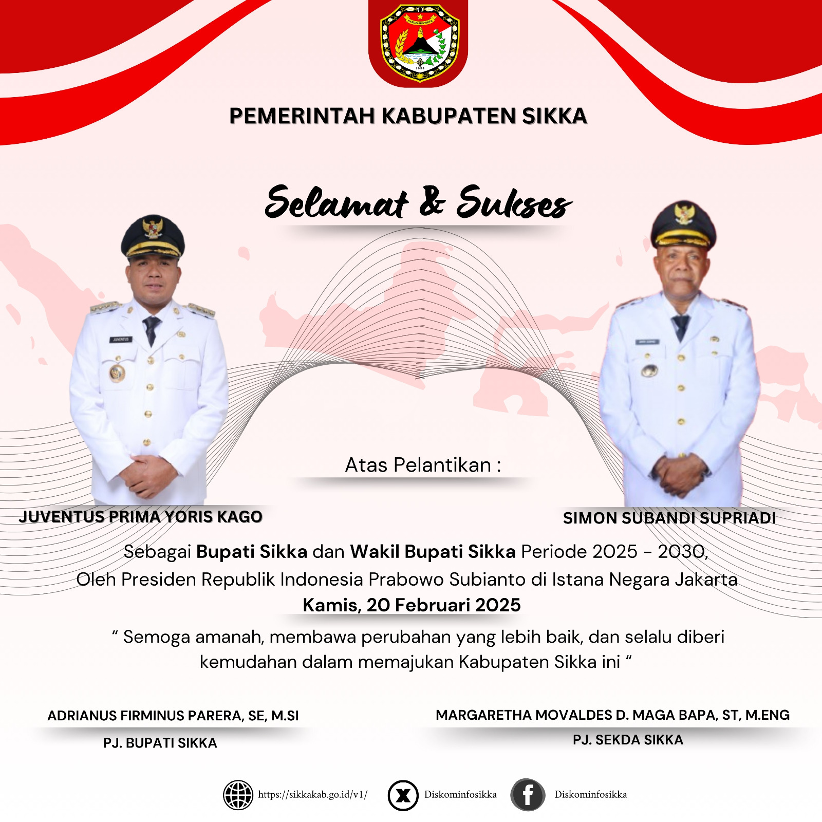 Profisiat Atas Pelantikan Bupati dan Wakil Bupati Sikka Periode 2025 - 2030